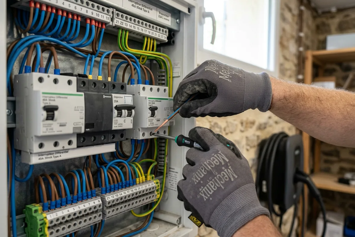 Raccordement électrique sécurisé d'une borne de recharge dans un tableau à Ormoy